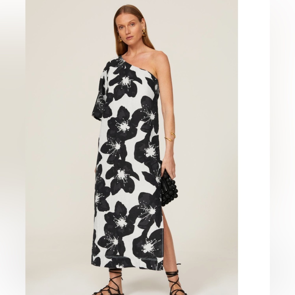 Something Navy Floral One Shoulder Dress